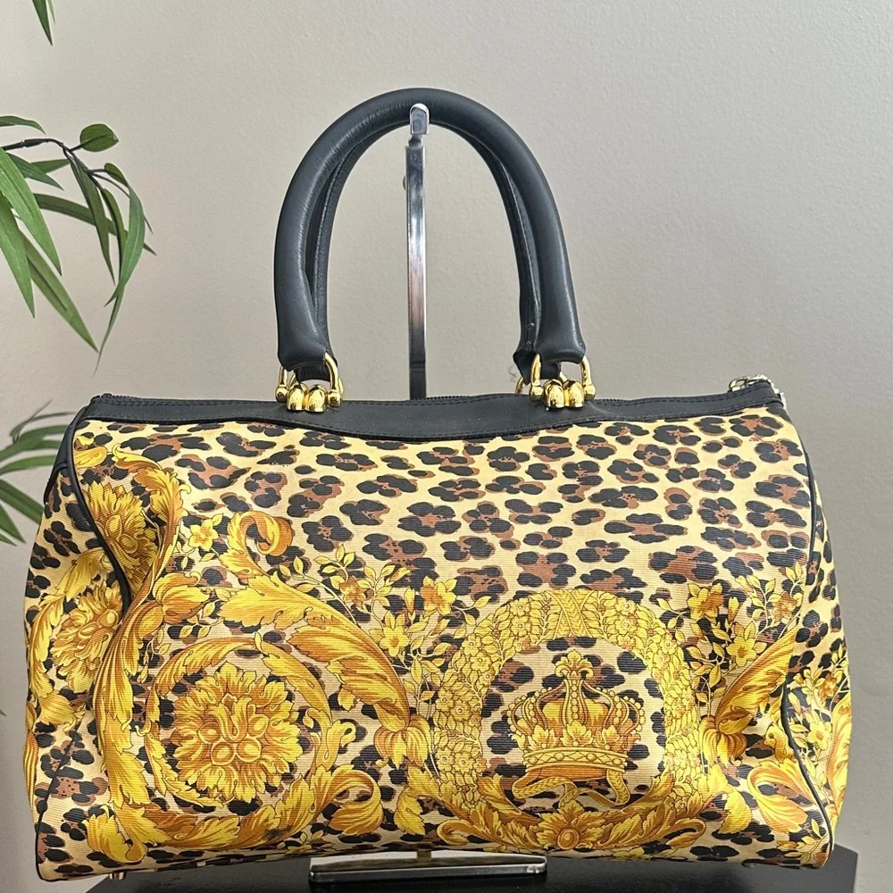 Versace Sunburst Leopard & Gold Satchel - Picture 2 of 7